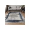 Gri Zemin Mavi Çerçeve Modern Halı Dekoratif Kilim