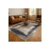 Gri Zemin Mavi Çerçeve Modern Halı Dekoratif Kilim