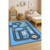 Mavi ve Gri Renk Şeritli Yol Çocuk Odası Halısı