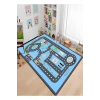 Mavi ve Gri Renk Şeritli Yol Çocuk Odası Halısı
