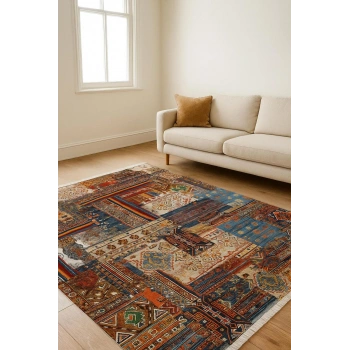 Blghome Patcwork Desen Dijital Baskı Dekoratif Halı