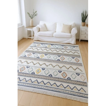 İskandinav Motifli Renkli Baklava Desen Tasarım Modern Halı Dekoratif Kilim