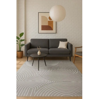 Gri Zemin Bohem Tarz Modern Halı Dekoratif Kilim