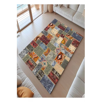 Renkli Patcwork Desen Modern Halı Dekoratif Kilim