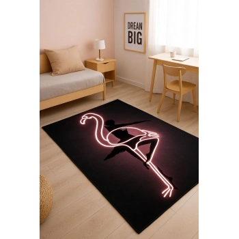 Yansıma Işık Görünümlü Flamingo Özel Tasarım Modern Halı Dekoratif Kilim