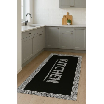 Siyah Renk Kitchen Mutfak Halısı Dekoratif Kilim