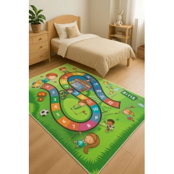 Yarış Pisti Çocuk Odası Oyun Halısı Yeşil