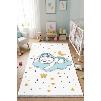 Uyuyan Ayıcık ve Yıldızlar Çocuk Odası Halısı