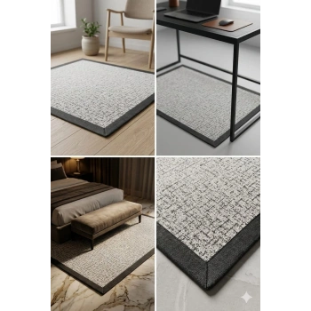 BLG Home Lüks Kumaş Bordürlü Tasarım Leke Tutmaz Silinebilir Sisal Halı 6001 Kemik-Antrasit