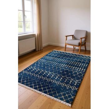 Blghome İndigo Mavi Tasarım Dekoratif Halı