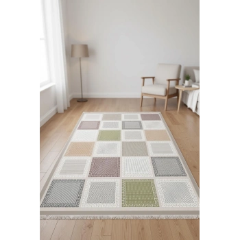 Blghome Pastel Renk Kare Desen Dekoratif Halı