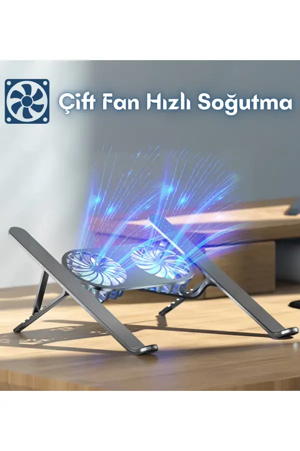 Alüminyum Katlanır Fanlı 6 Kademeli Laptop Macbook Uyumlu Notebook Yükseltici Tutucu Stand