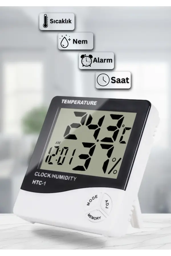 Dijital Oda Termometre Sıcaklık Ve Nem Ölçer Masa Saati Alarm Pil DAHİL