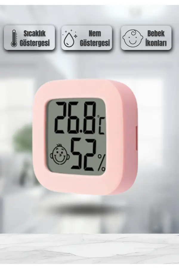Mini Akıllı Sıcaklık Nem Ölçer LCD Oda Termometre Duvara Takılabilen Masaüstü Isı Göstergesi PEMBE