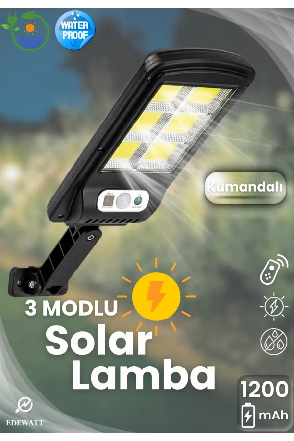 Güneş Enerjili Sokak Lambası Solar Duvar Lambası Hareket Sensörlü 3Mod Uzaktan Kumanda 120 Led Garaj