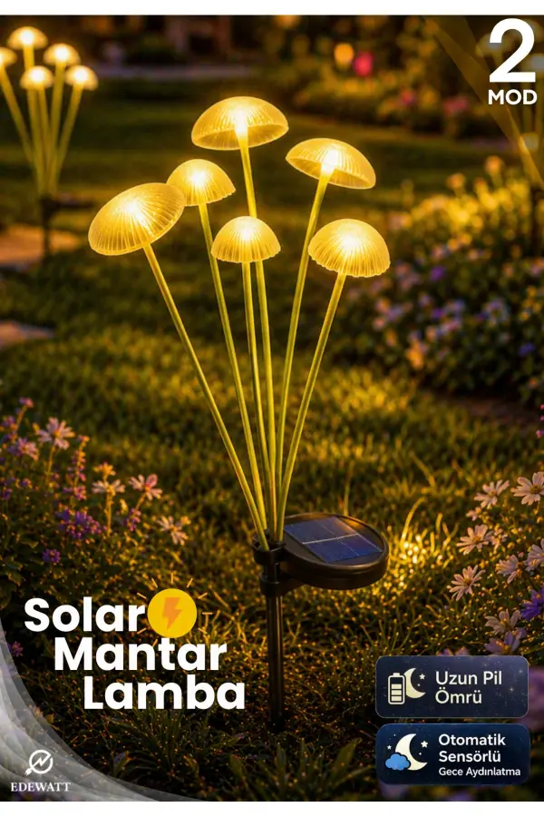 Dekoratif Mantar Görünümlü 6lı SOLAR LED Lamba Güneş Enerjilli Su Geçirmez Bahçe Saksı Aydınlatma