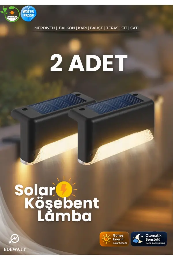 2 Adet L Solar Led Güneş Enerjili Su Geçirmez Köşebent Led Işık Merdiven Veranda Bahçe Aydınlatma