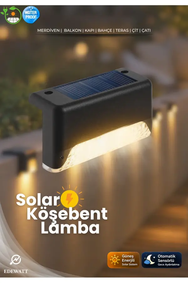 1 Adet L Solar Led Güneş Enerjili Su Geçirmez Köşebent Led Işık Merdiven Veranda Bahçe Aydınlatma