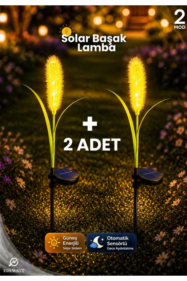 2 ADET Dekoratif Başak Görünümlü SOLAR LED Lamba Güneş Enerjilli Su Geçirmez Bahçe Aydınlatma