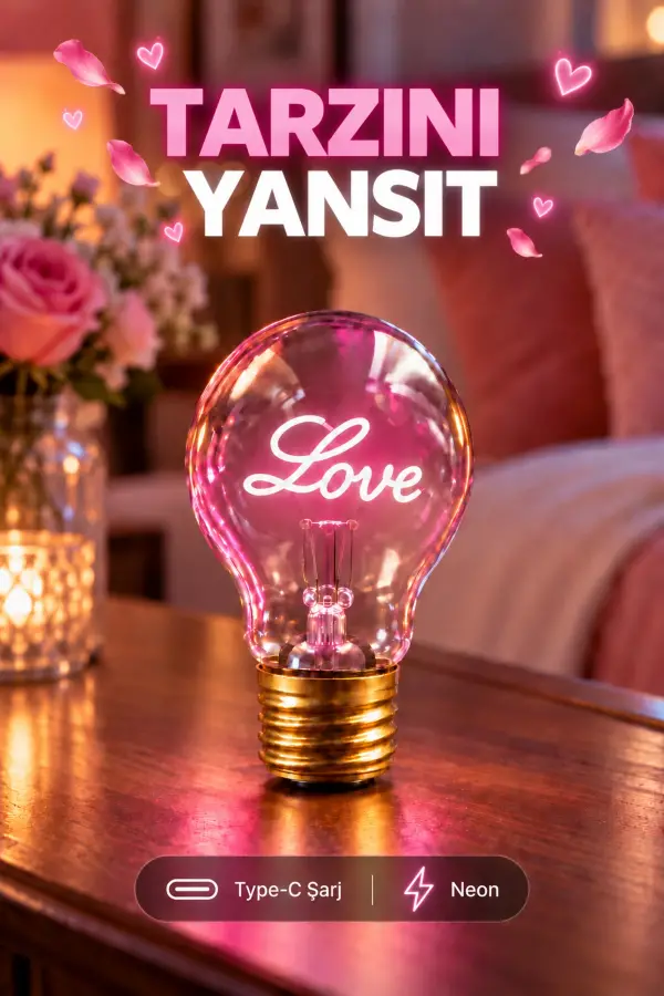 Love Neon Dekoratif Masa Lambası Ampul Şeklinde Yeni Nesil Aydınlatma Aşk