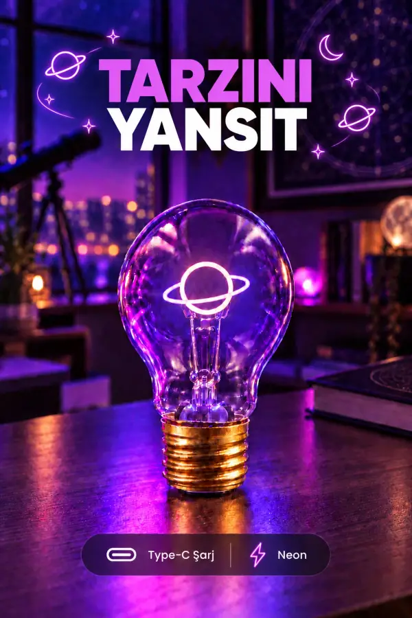 Gezegen Neon Dekoratif Masa Lambası Ampul Şeklinde Yeni Nesil Aydınlatma Satürn