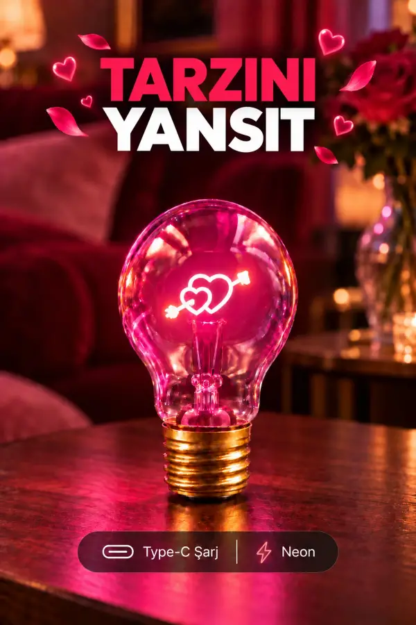 Oklu Kalp Şeklinde Neon Dekoratif Masa Lambası Ampul Şeklinde Yeni Nesil Aydınlatma