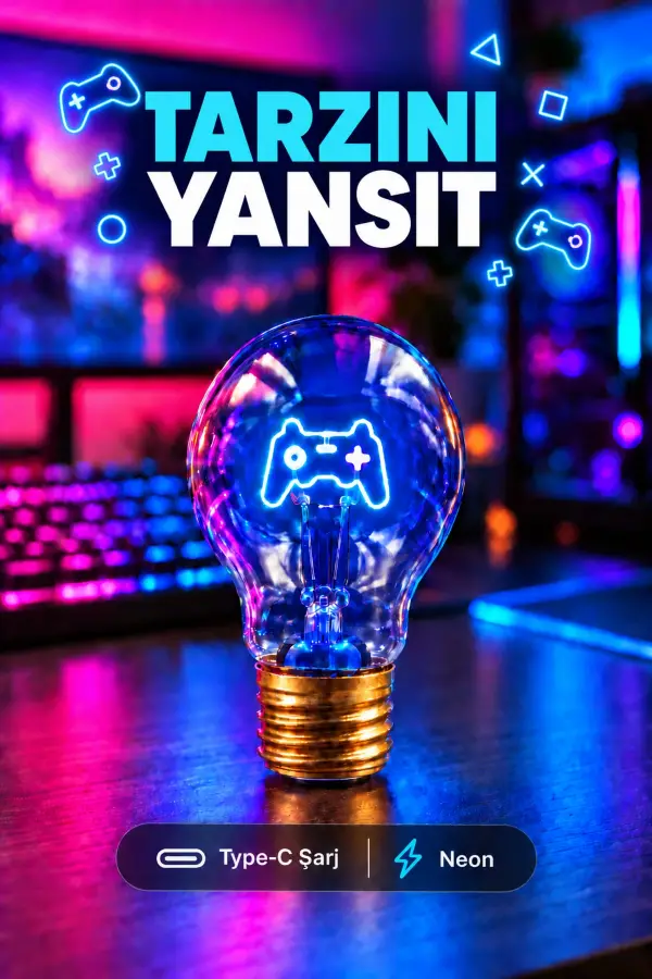 Joystick Neon Dekoratif Masa Lambası Ampul Şeklinde Yeni Nesil Aydınlatma Oyuncular İçin