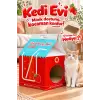 Çilek Desenli Karton Kedi Evi – Katlanabilir Süt Kutusu Tasarımı, Tırmalama Pedi Hediyeli Sempatik Kevi Yuvası