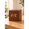 Ahşap Dijital Kübik Masa Saati Termometre ve Alarm