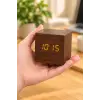 Ahşap Dijital Kübik Masa Saati Termometre ve Alarm