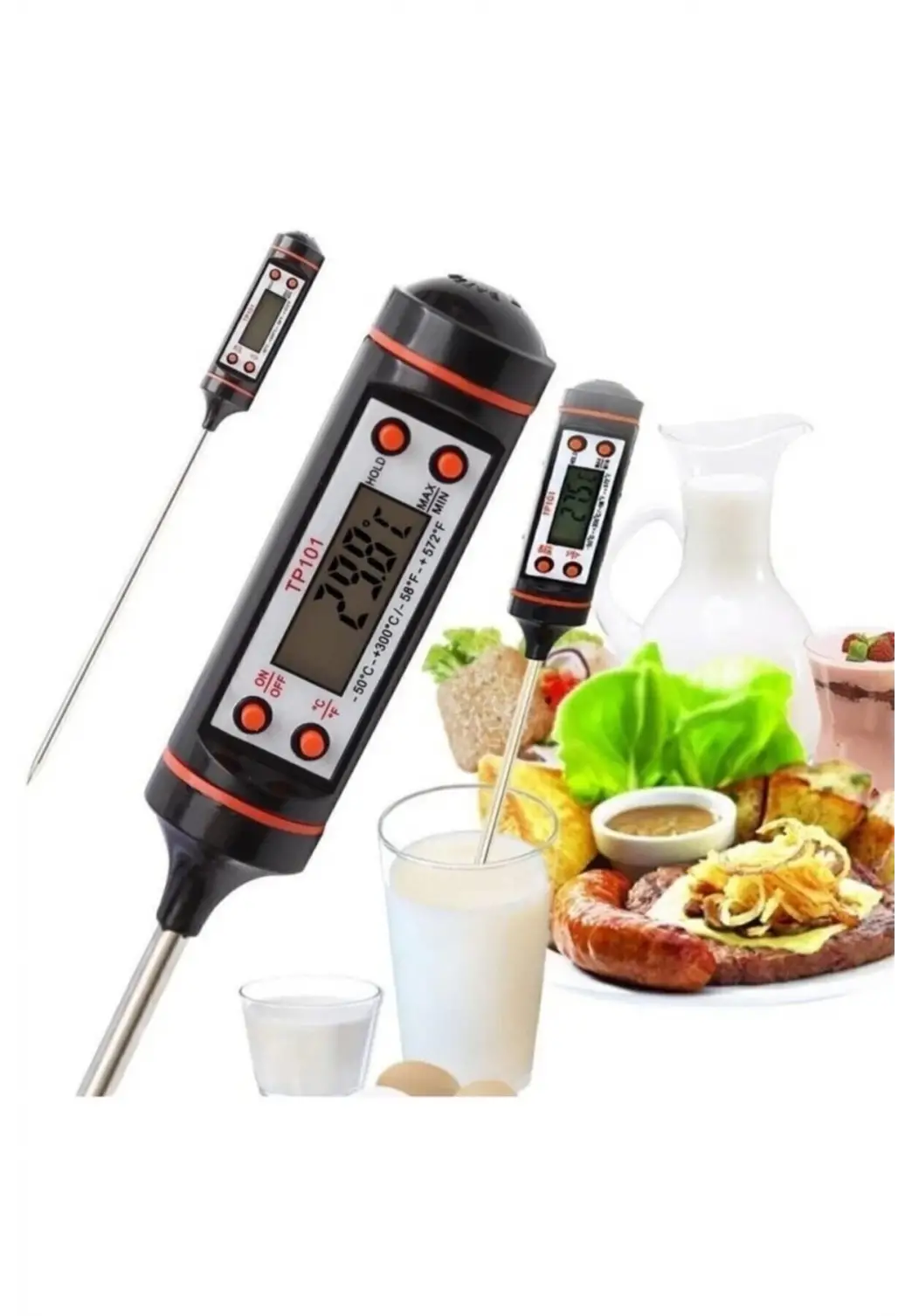 Dijital Siyah Renk Gıda Yemek Termometresi Yemek Isı Ölçer Pil Hediyeli