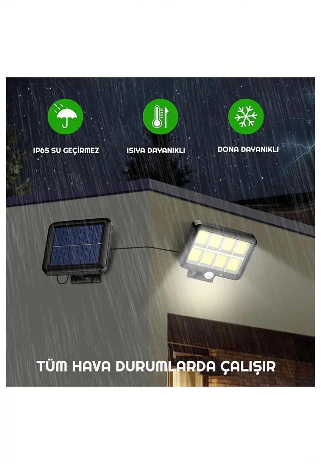120 LED Ayrı Solar Panel Güneş Enerjili 3 Mod Duvar Lambası 5 METRE Kablolu Bahçe Aydınlatma