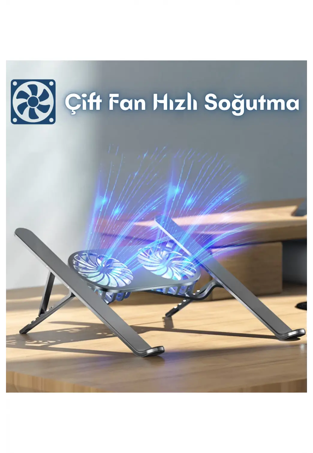 Alüminyum Katlanır Fanlı 6 Kademeli Laptop Macbook Uyumlu Notebook Yükseltici Tutucu Stand