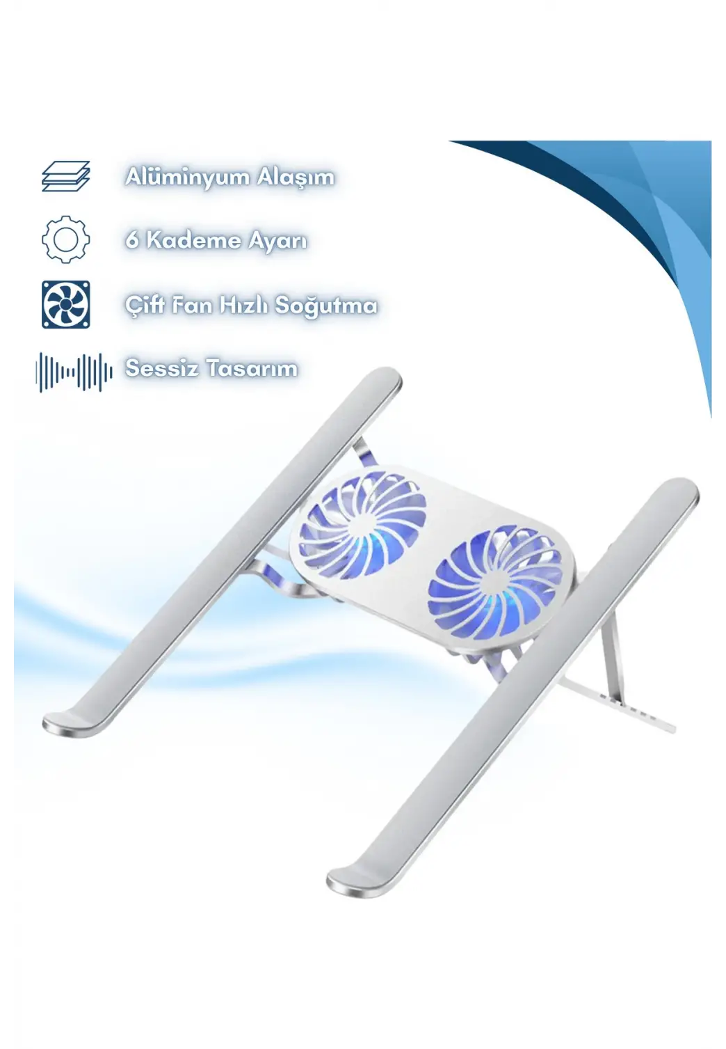Alüminyum Katlanır Fanlı 6 Kademeli Laptop Macbook Uyumlu Notebook Yükseltici Tutucu Stand