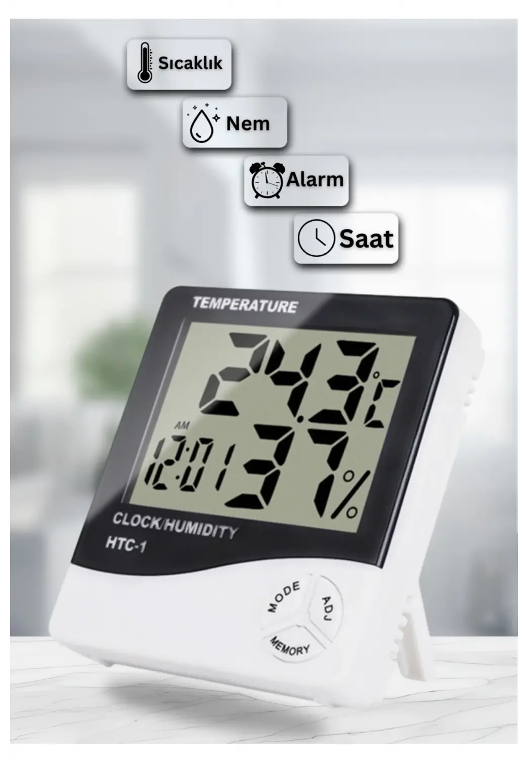 Dijital Oda Termometre Sıcaklık Ve Nem Ölçer Masa Saati Alarm Pil DAHİL