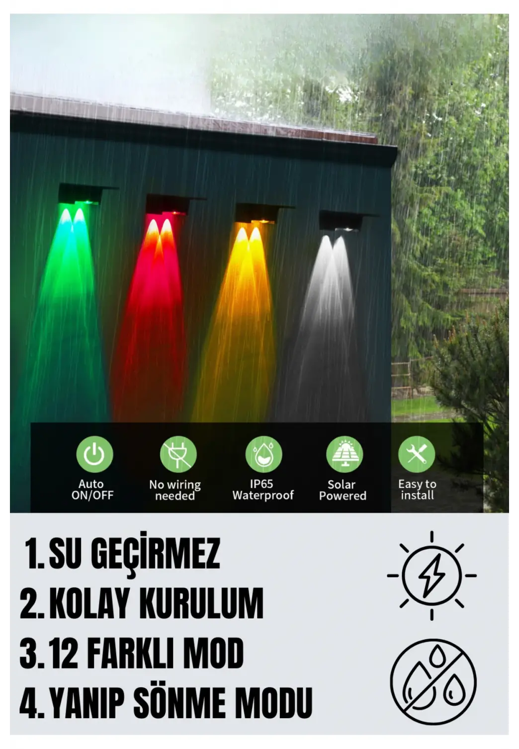 Yeni Model Solar Bahçe Aydınlatması Güneş Enerjili Duvar Lambası Merdiven Veranda Dekoratif Aplik