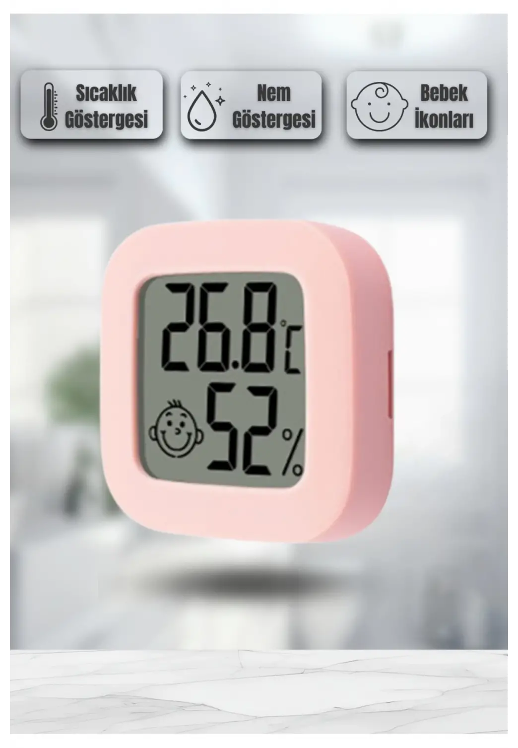 Mini Akıllı Sıcaklık Nem Ölçer LCD Oda Termometre Duvara Takılabilen Masaüstü Isı Göstergesi PEMBE