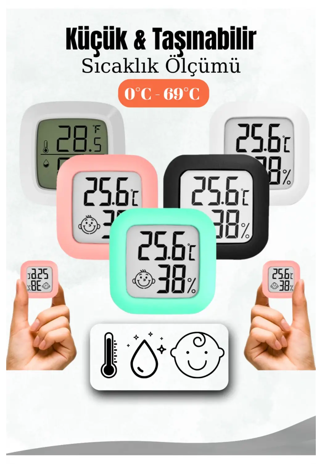 Mini Akıllı Sıcaklık Nem Ölçer LCD Oda Termometre Duvara Takılabilen Masaüstü Isı Göstergesi BEYAZ