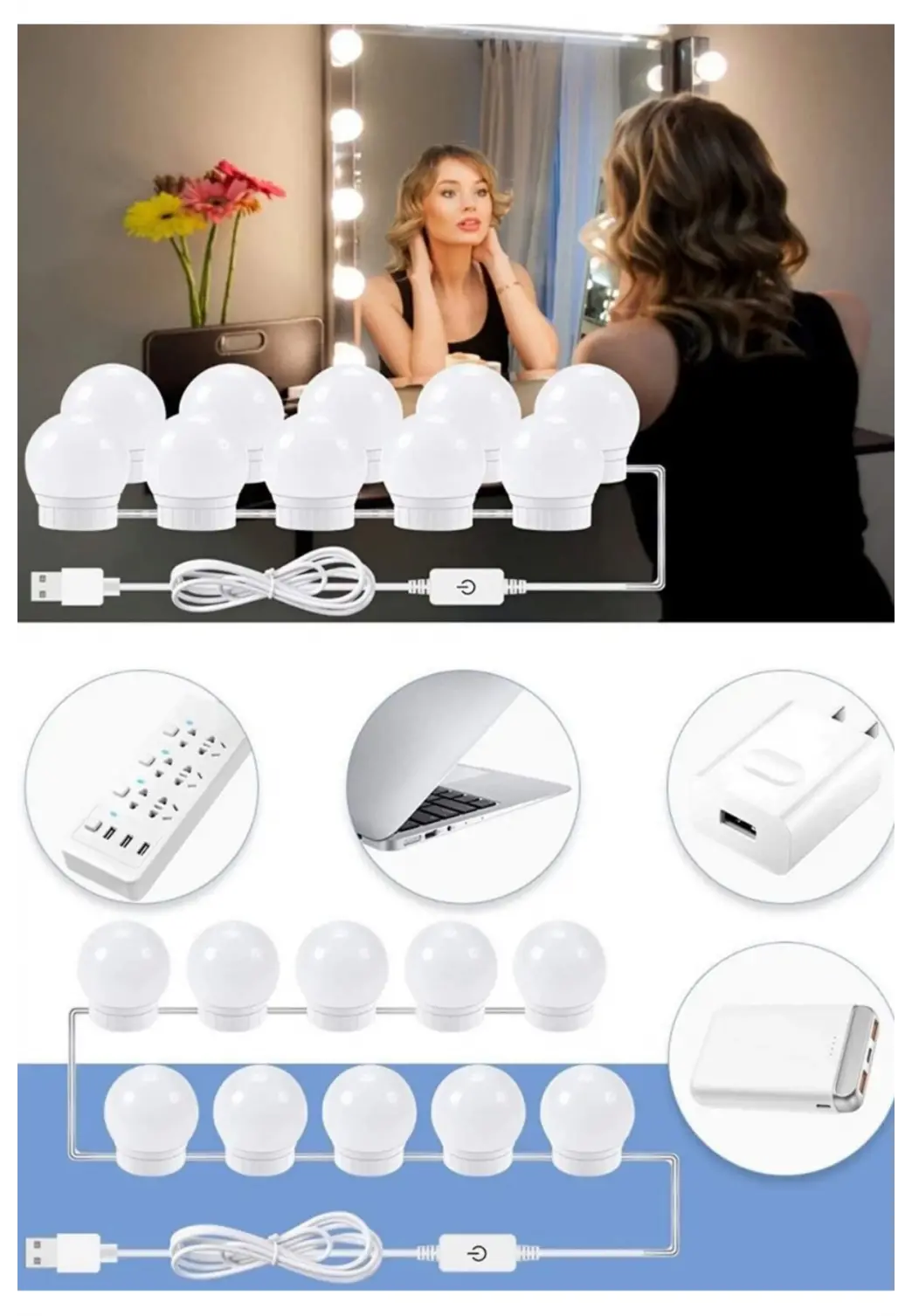 10 lu Makyaj Masası Banyo Aynası Giyim Odası Aydınlatma Hollywood Tarzı Nostaljik Led Lamba 3 MOD