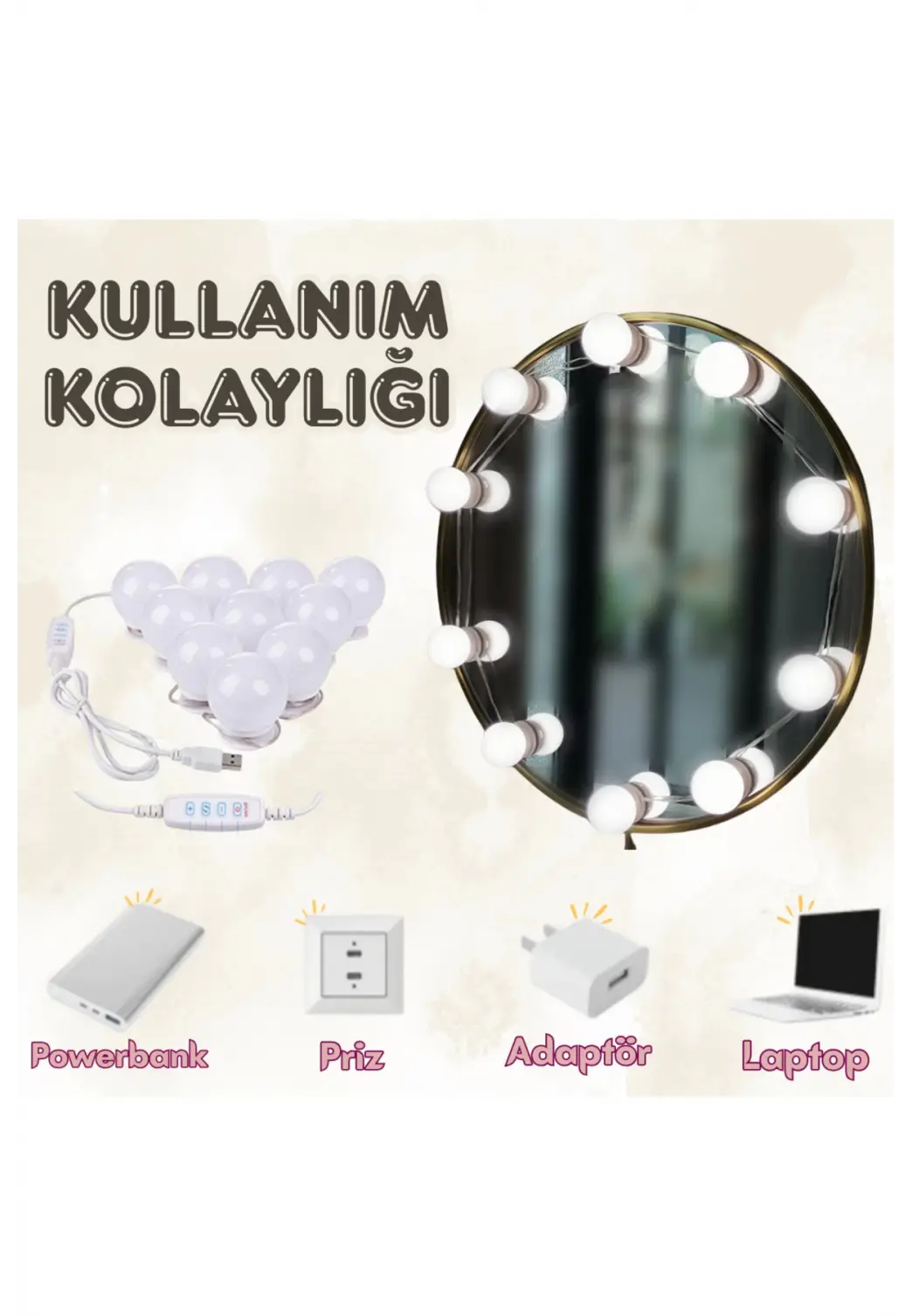 10 lu Makyaj Masası Banyo Aynası Giyim Odası Aydınlatma Hollywood Tarzı Nostaljik Led Lamba 3 MOD
