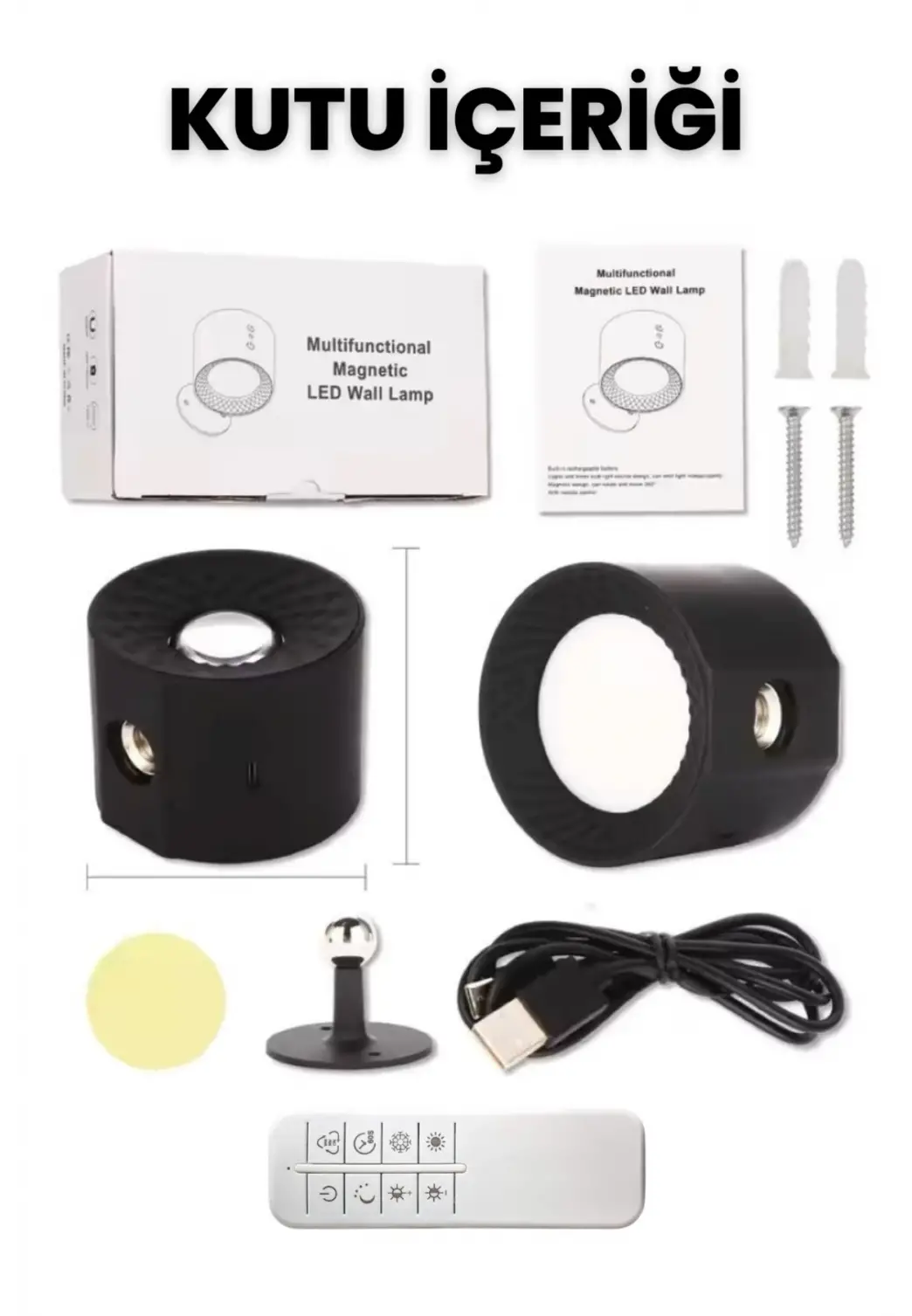 Mıknatıslı Uzaktan Kumandalı Çift Taraflı Duvar Aplik LED Aydınlatma 3 Renk USB Şarjlı