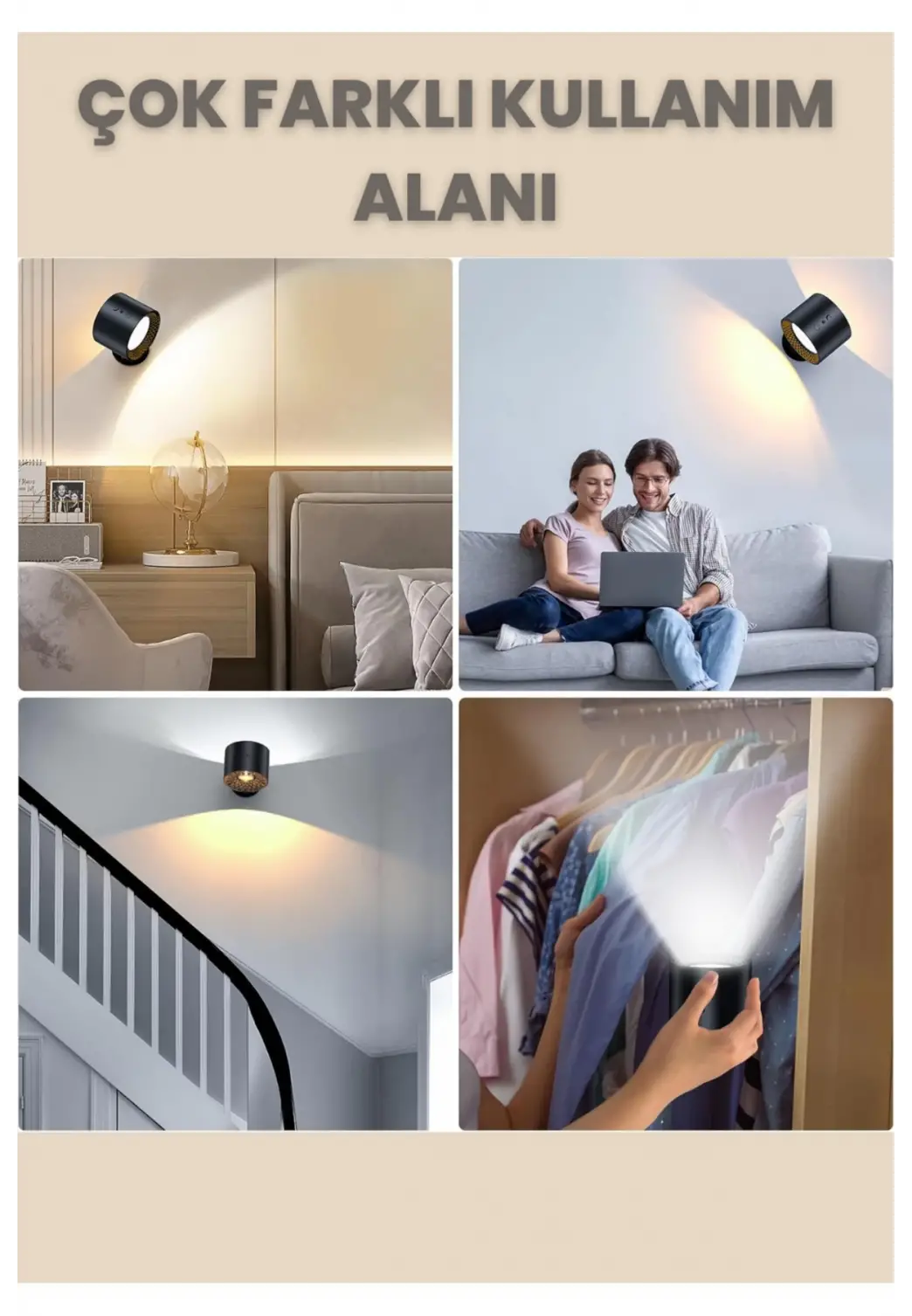 Mıknatıslı Uzaktan Kumandalı Çift Taraflı Duvar Aplik LED Aydınlatma 3 Renk USB Şarjlı