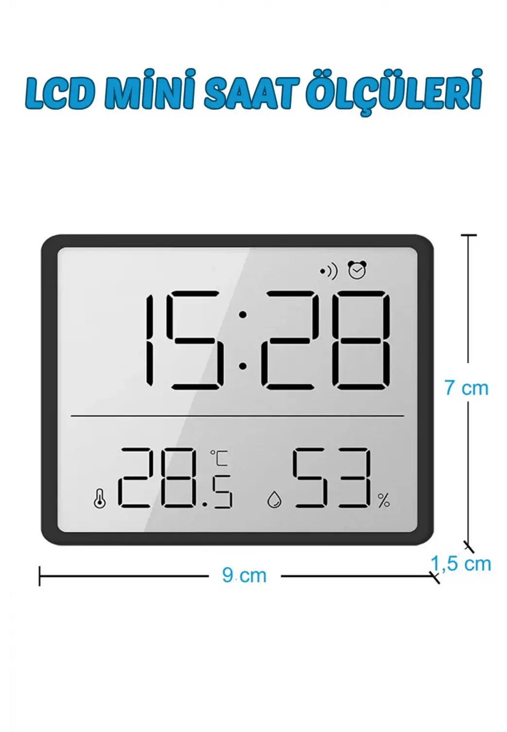 Dijital Duvar Saati Termometre Sıcaklık Ve Nem Ölçer Masa Saati Alarm LCD Ekran Duvara Takılır SİYAH