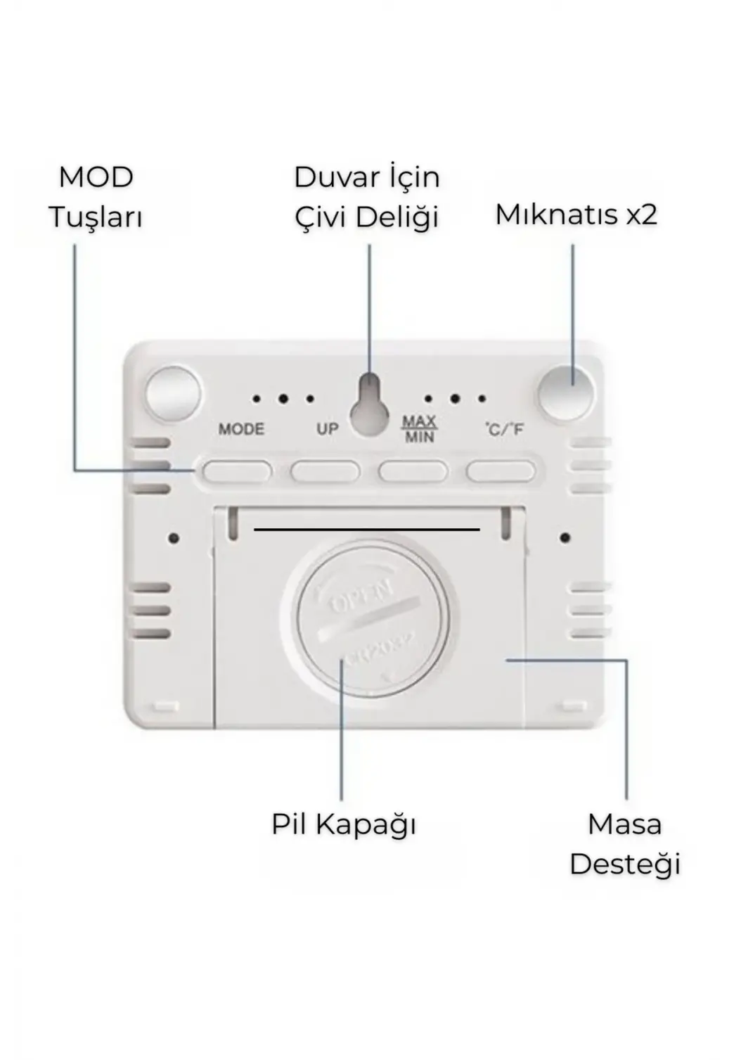 Dijital Duvar Saati Termometre Sıcaklık Ve Nem Ölçer Masa Saati Alarm LCD Ekran Duvara Takılır BEYAZ