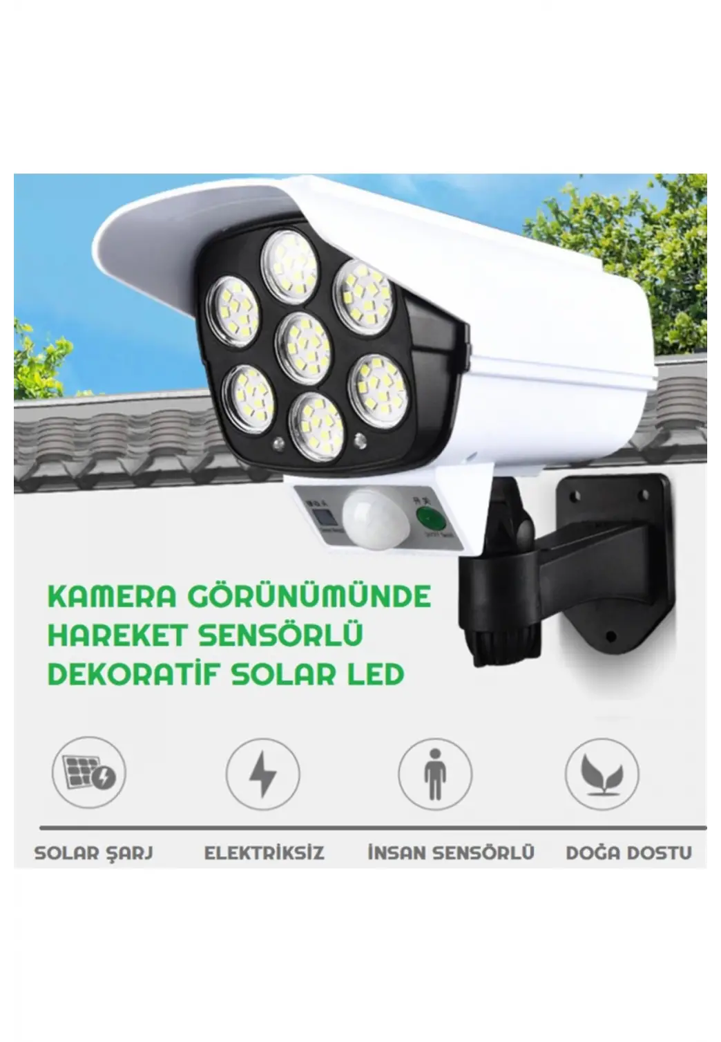 Kamera Görünümlü SOLAR LED Lamba Güneş Enerjilli Su Geçirmez Uzaktan Kumandalı
