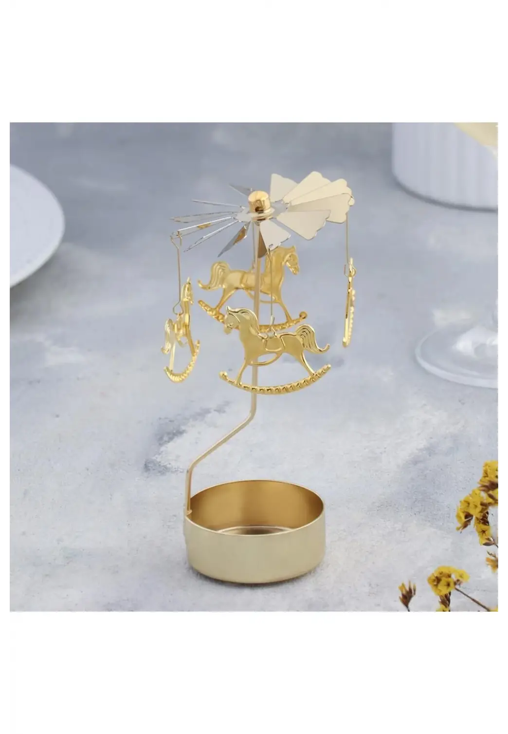 Dekoratif Isı ile Dönen Mumluk Gold Metal Ev Dekoru Geyik Hediyelik Şık Tasarım