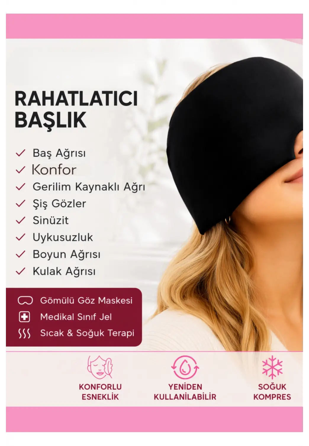 Rahatlatıcı Jel Bandaj Sıcak & Soğuk Kompres Şapka Termo Jel Esnek Siyah