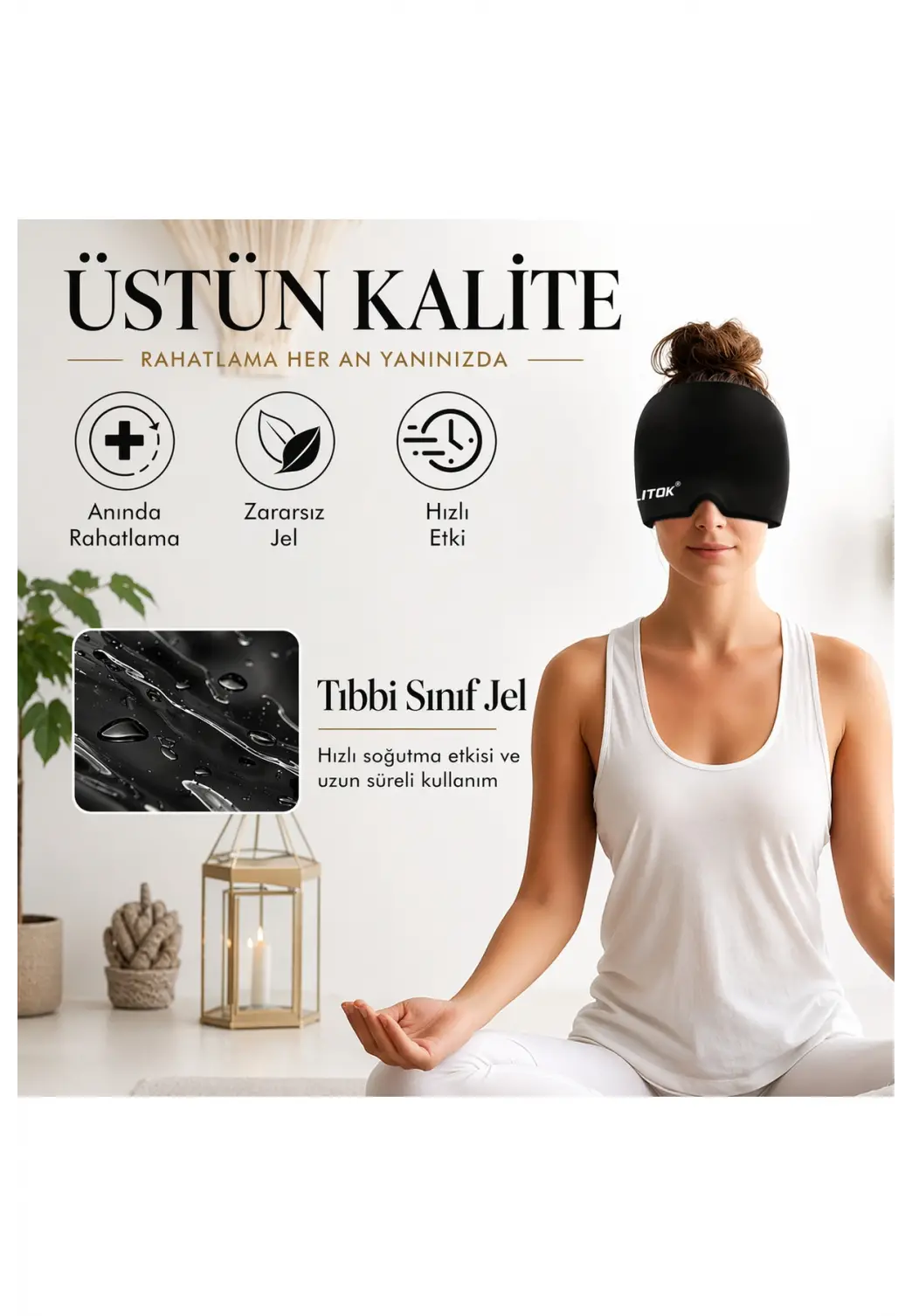 Rahatlatıcı Jel Bandaj Sıcak & Soğuk Kompres Şapka Termo Jel Esnek Siyah