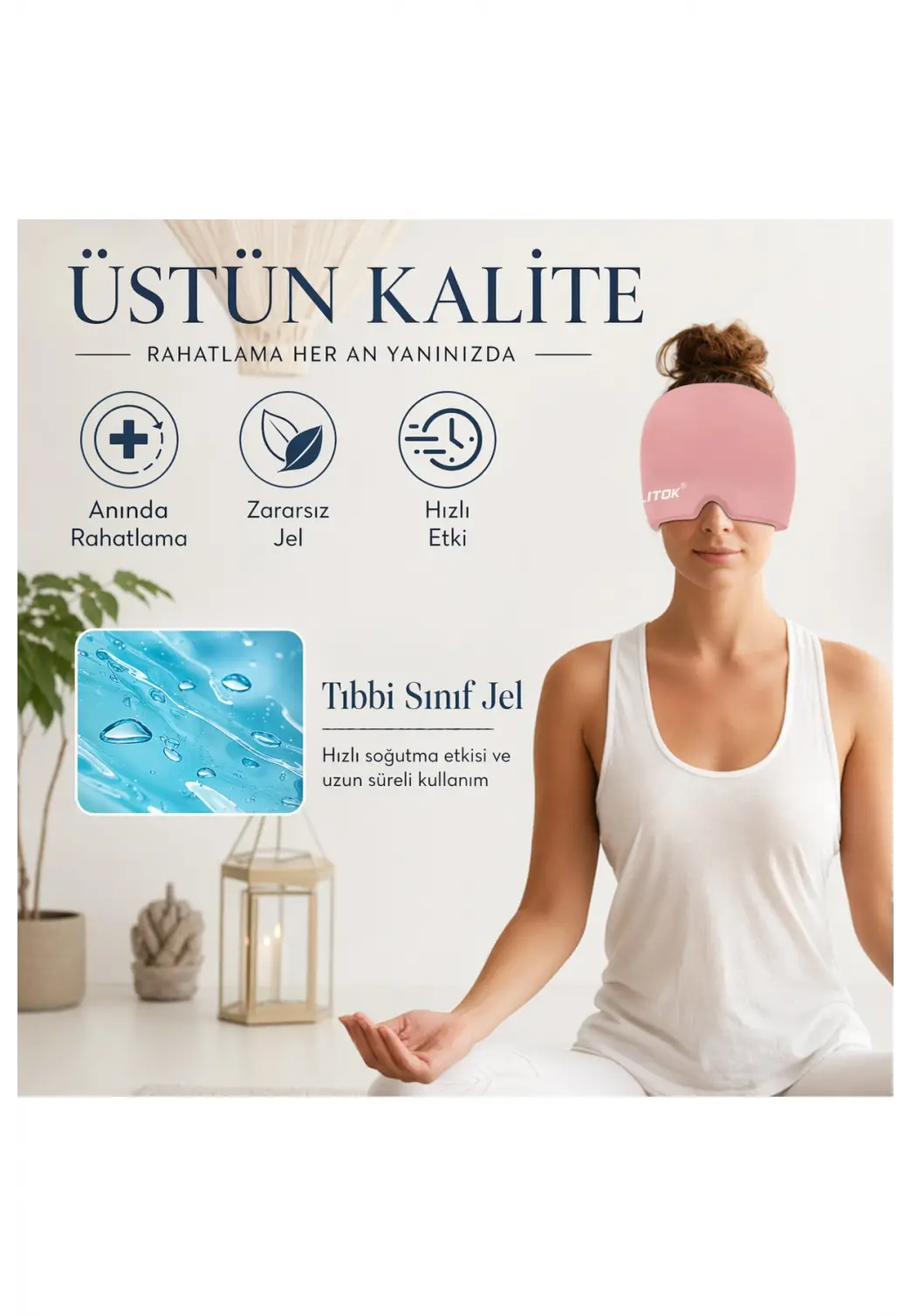 Rahatlatıcı Jel Bandaj Sıcak & Soğuk Kompres Şapka Termo Jel Esnek Pembe