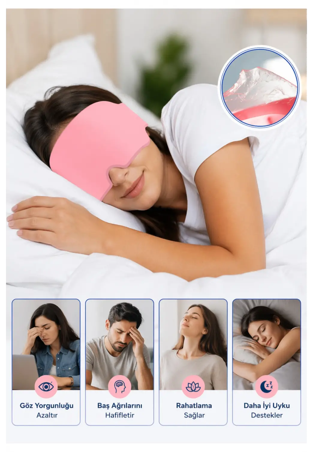 Rahatlatıcı Jel Bandaj Sıcak & Soğuk Kompres Şapka Termo Jel Esnek Pembe